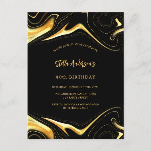 Zwart goud moderne verjaardag uitnodiging briefkaart (Voorkant)