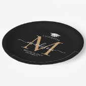Zwart Goud Monogram Afstuderen Pet Partij Afstuder Papieren Bordje (Gekanteld)