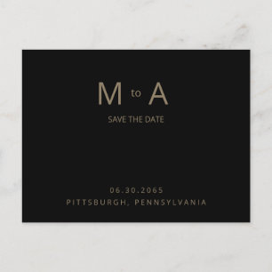 Zwart & Goud Monogram Bruiloft Save the Date Briefkaart