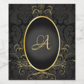 Zwart goud Monogram Classy Royal Bottle Label Wijn Etiket (Enkel label)
