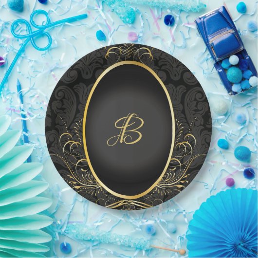 Zwart goud Monogram Classy Royal Style Bord (Feest)