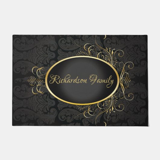 Zwart goud Monogram Classy Royal Style Deur Mat (Voorkant)