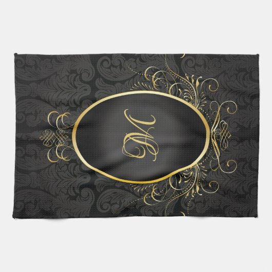 Zwart goud Monogram Classy Royal Style Handdoek (Horizontaal)