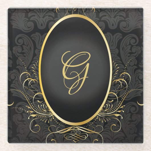 Zwart goud Monogram Classy Royal Style Onderzetter (Voorkant)