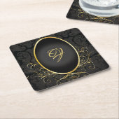Zwart goud Monogram Classy Royal Style Onderzetter (Schuin)