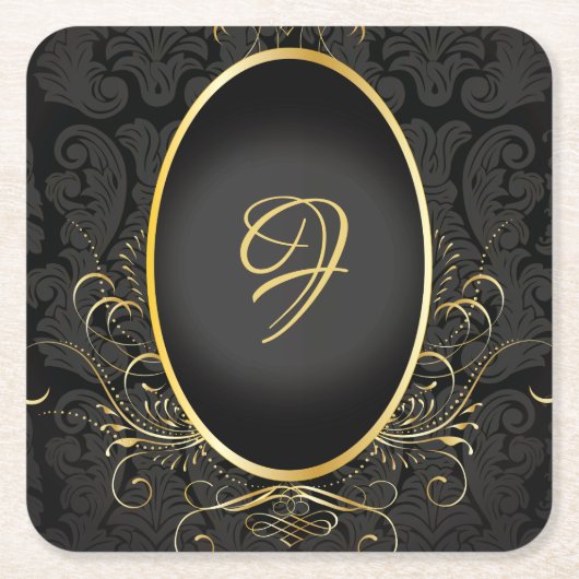 Zwart goud Monogram Classy Royal Style Onderzetter (Voorkant)