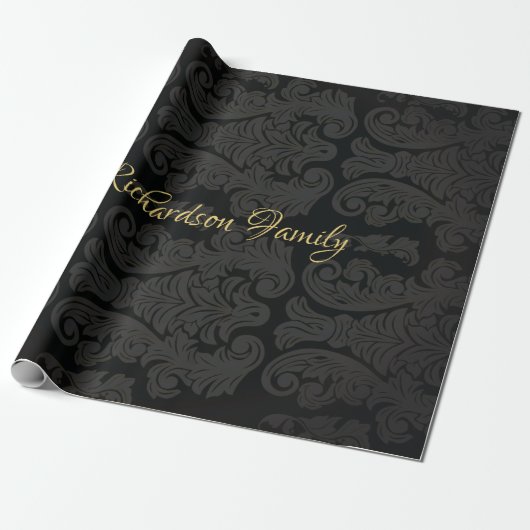 Zwart goud Monogram Classy Royal Style Wrapping Cadeaupapier (Uitgerold)