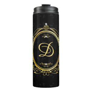 Zwart-goud monogram Classy Thermosbeker