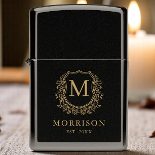 Zwart Goud Monogram Crest Elegant Huwelijk