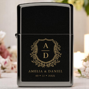 Zwart Goud Monogram Crest Elegant Huwelijk