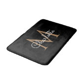 Zwart Goud Monogram Elegant Girly Script Badmat (Gekanteld)