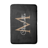 Zwart Goud Monogram Elegant Girly Script Badmat (Voorkant Verticaal)