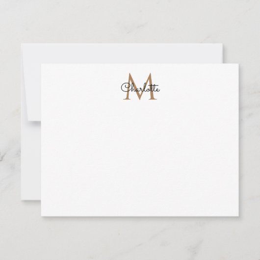 Zwart Goud Monogram Elegant Girly Script Note Kaar Notitiekaartje (Voorkant)