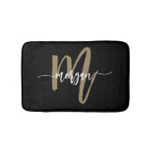 Zwart Goud Monogram Elegant Modern Badmat (Voorkant)