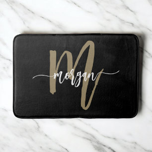 Zwart Goud Monogram Elegant Modern Badmat