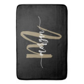 Zwart Goud Monogram Elegant Modern Badmat (Voorkant Verticaal)