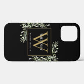 Zwart Goud Monogram Elegante Moderne Groenelemente Case-Mate iPhone Case (Achterkant (horizontaal))