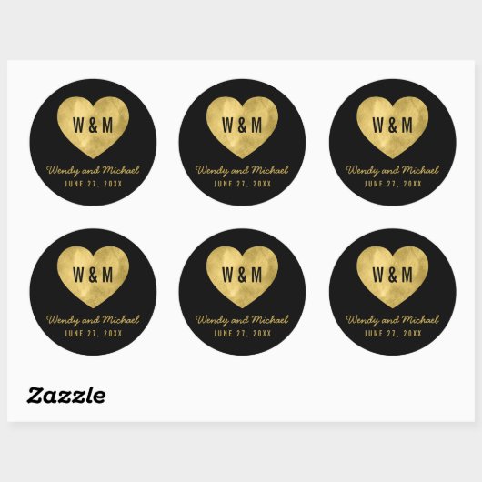 Zwart & Goud Monogram Hart Bruiloft Save the Date Ronde Sticker (Vel)