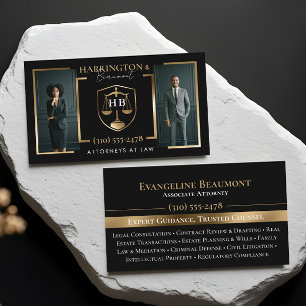 Zwart Goud Monogram Luxe Advocatenkantoor Foto Visitekaartje