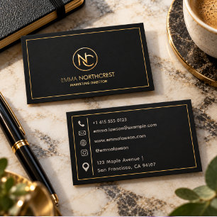 Zwart Goud Monogram Minimalistisch Professioneel Visitekaartje
