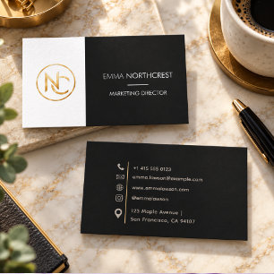 Zwart Goud Monogram Minimalistisch Professioneel Visitekaartje
