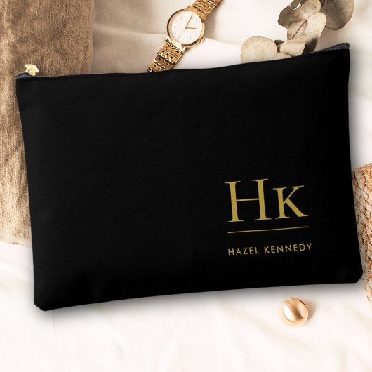 Zwart Goud Monogram Modern Minimalistisch Elegant Etui