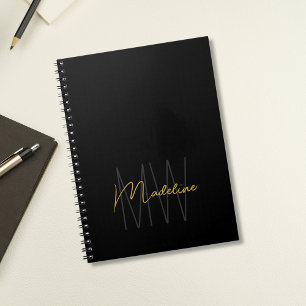 Zwart Goud Monogram Moderne Chic Notitieboek
