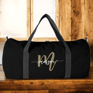 Zwart Goud Monogram Naam Script Sport Plunjezak