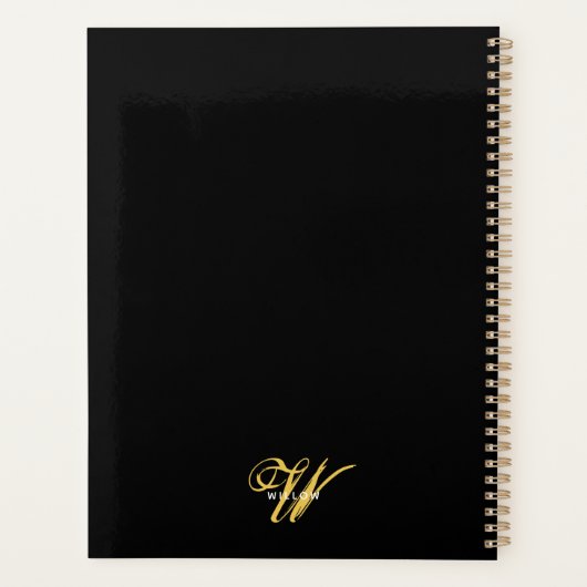 Zwart Goud Monogram Script Calendar Planner (Achterkant)