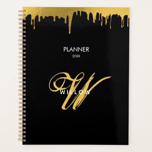 Zwart Goud Monogram Script Kalender Planner (Voorkant)