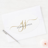 Zwart Goud Monogram Script Naam Envelop Seal Ovale Sticker (Envelop)