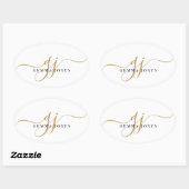 Zwart Goud Monogram Script Naam Envelop Seal Ovale Sticker (Vel)
