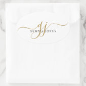 Zwart Goud Monogram Script Naam Envelop Seal Ovale Sticker (Tas)