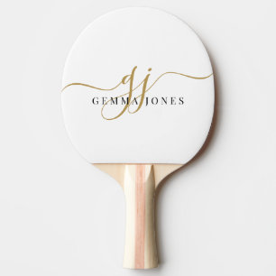 Zwart Goud Monogram Script Naam Tafeltennisbatje