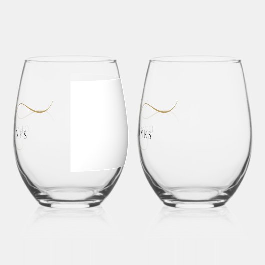 Zwart Goud Monogram Script Naam Wijnglas Zonder Voet (Links)
