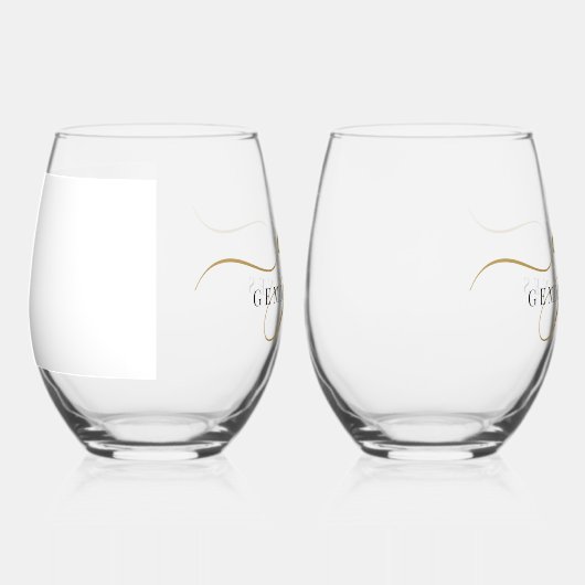 Zwart Goud Monogram Script Naam Wijnglas Zonder Voet (Rechts)