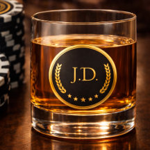 Zwart & Goud Monogram Whiskyglas | Poker