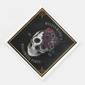 Zwart & Goud Moody Bloemen Halloween Skull Party Servet (Hoek)