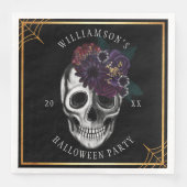 Zwart & Goud Moody Bloemen Halloween Skull Party Servet (Voorkant)