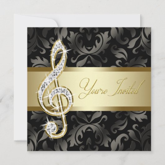 Zwart Goud Muziek Treble Clef Overweging Kaart (Voorkant)