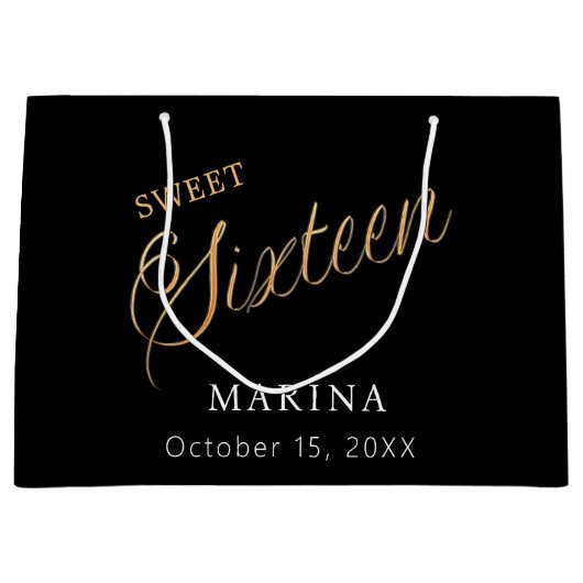 Zwart goud naam script Sweet 16 Groot Cadeauzakje (Voorkant)