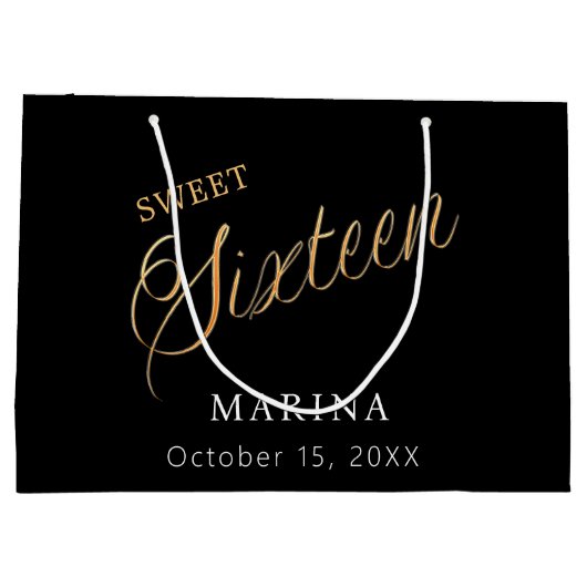 Zwart goud naam script Sweet 16 Groot Cadeauzakje (Achterkant)