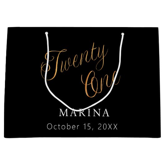 Zwart goud naamschrift 21e verjaardag groot cadeauzakje (Voorkant)