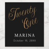 Zwart goud naamschrift 21e verjaardag wijn etiket (Enkel label)