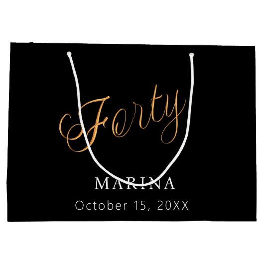 Zwart goud naamschrift 40e verjaardag groot cadeauzakje (Achterkant)