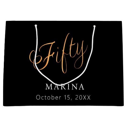 Zwart goud naamschrift 50e verjaardag groot cadeauzakje (Voorkant)