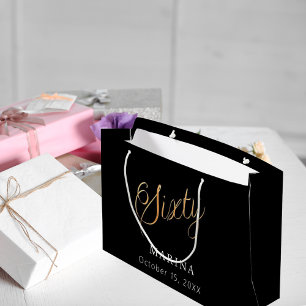 Zwart goud naamschrift 60e verjaardag groot cadeauzakje