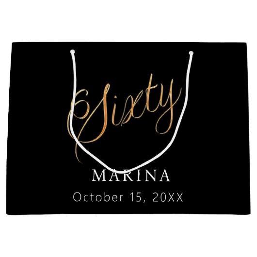 Zwart goud naamschrift 60e verjaardag groot cadeauzakje (Voorkant)