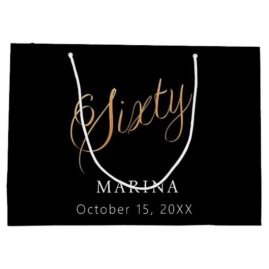 Zwart goud naamschrift 60e verjaardag groot cadeauzakje (Achterkant)