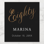 Zwart goud naamschrift 80e verjaardag wijn etiket (Enkel label)